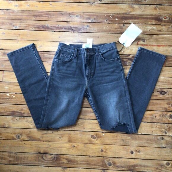 Current Elliot The stovepipe jeans high waist high-rise distressed denim grey 26 - Picture 2 of 16